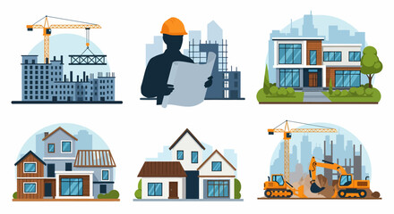 Fototapeta premium Construction and Architecture Building Process and House Designs.
