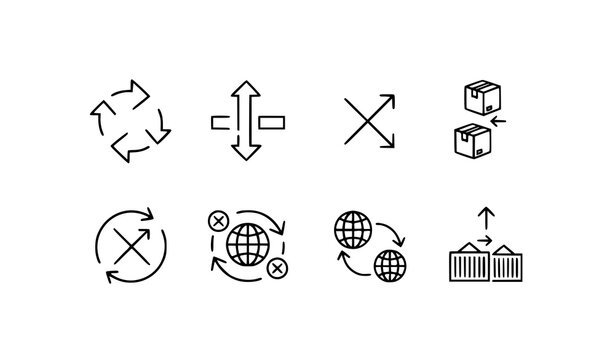 Logistics and data flow icons vector set arrows exchange delivery network transfer symbols modern outline illustration collection