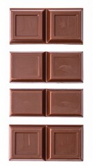 Naklejka premium High-resolution image of four milk chocolate bar segments, perfect for confectionery, dessert, and food-related projects.