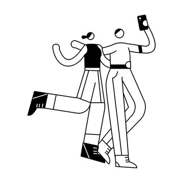 A doodle illustration depicting a selfie time