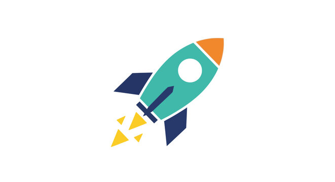 Colorful rocket icon isolated on white background for commercial design