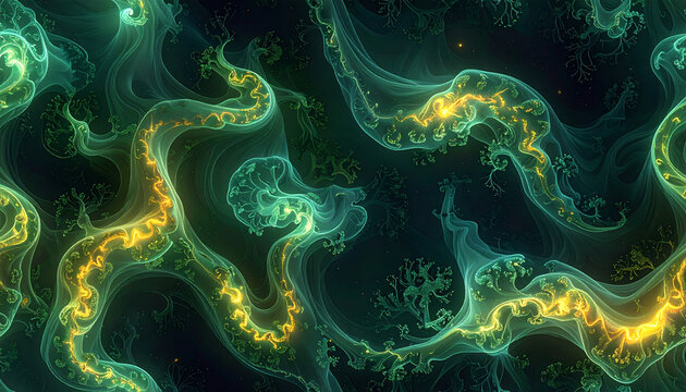 Abstract glowing swirls in emerald green