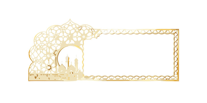 Elegant golden Islamic frame with mosque silhouette, vector