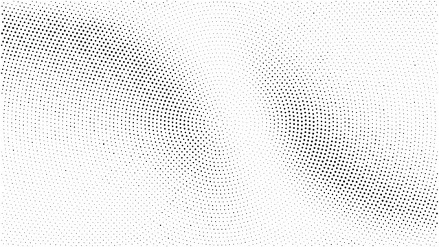 Radial halftone gradient background. Dotted concentric texture with fading effect. Black and white circle shade wallpaper. Grunge rough vector. Monochrome backdrop