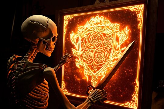 Skeleton artist creates glowing gothic family creation with vibrant heart