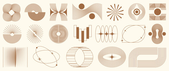 Obraz na płótnie Canvas Hand drawn abstract minimal element mid century vector set. Aesthetic contemporary stripe line art, geometric shape in monochrome. Art form design for wall art, decoration, wallpaper.