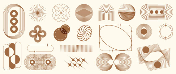 Obraz na płótnie Canvas Hand drawn abstract minimal element mid century vector set. Aesthetic contemporary stripe line art, geometric shape in monochrome. Art form design for wall art, decoration, wallpaper.