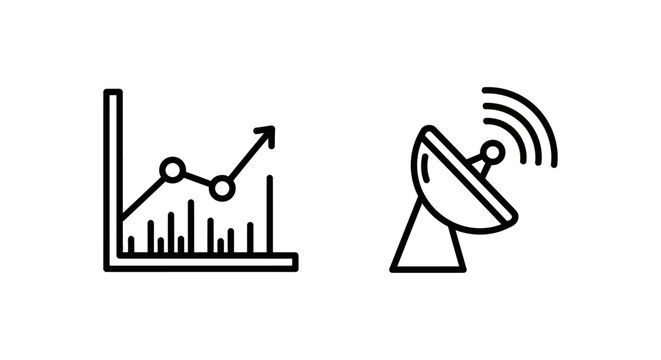 Telemetry data graph and satellite dish icons with telemetry satellite wireless communication transmission monitoring tracking measurement analysis statistics information technology