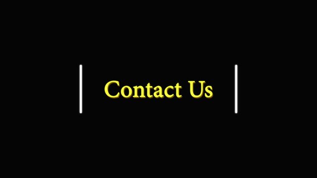 Yellow text "contact us" on black background with white vertical lines title