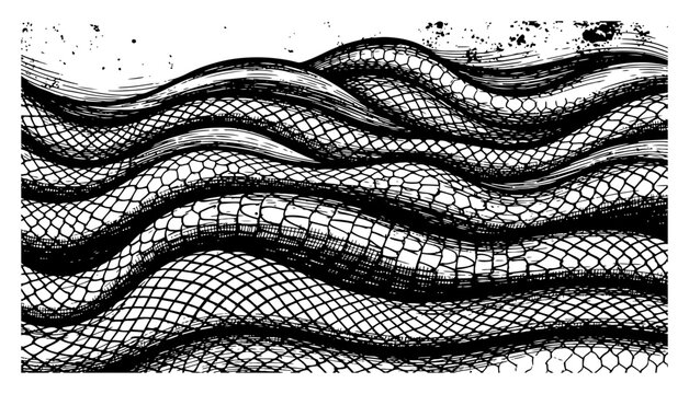 Intertwined snake bodies with scale texture in hand drawn sketch style