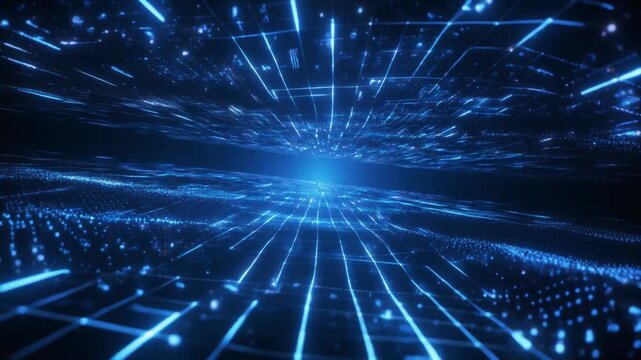 Futuristic Blue Data Stream Flowing Through Digital Network Background