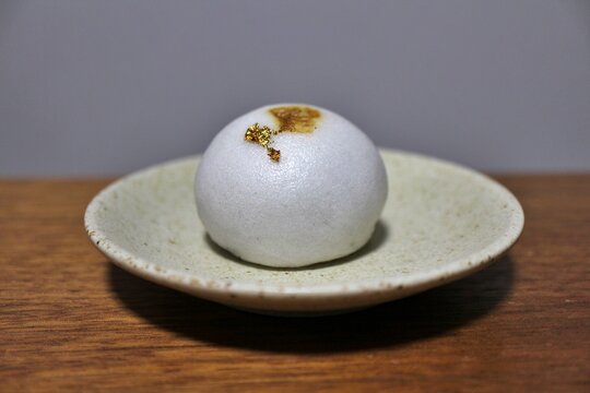 Manju (traditional Japanese sweets) with gold leaf, purchased in Tokyo, Japan