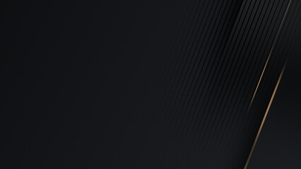 Abstract dark horizontal background with soft diagonal lines and subtle golden accents. Smooth gradient and minimal luxury style. Modern backdrop for business, finance, branding and corporate design. © Alona Khadzhyoglo