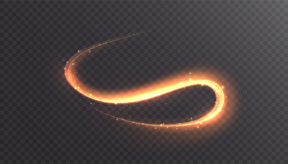 Glowing orange light trail loop on dark background. Vector fiery swirl effect with smooth luminous motion for energy, magic and speed design. © Valeriia