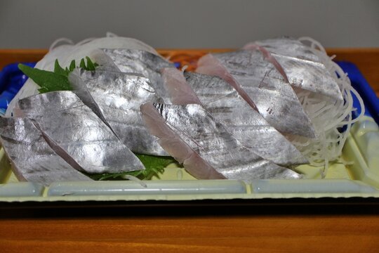 Tachiuo (hairtail) sashimi purchased at a supermarket in Tokyo, Japan