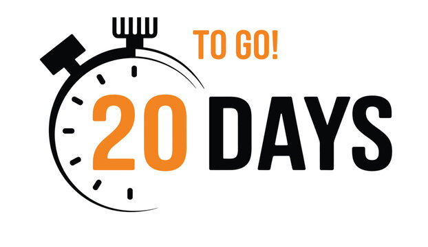 Time is running out twenty days remaining illustrated with a clock