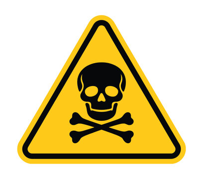 Yellow triangular warning sign featuring a black skull and crossbones