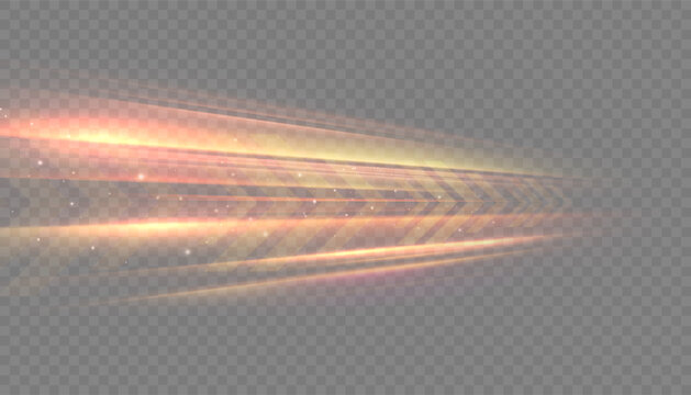 Glowing golden horizontal light streaks on transparent background with soft motion blur, sparkling particles and fast radiant energy flow.