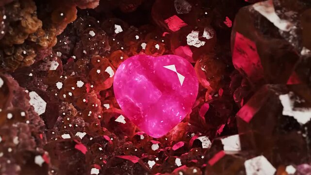 Pink heart-shaped gem nestled in geode