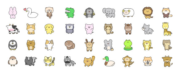 Fototapeta premium ゆるい手書き動物セット,いろいろな動物の落書き