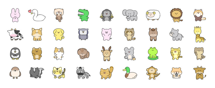 ゆるい手書き動物セット,いろいろな動物の落書き