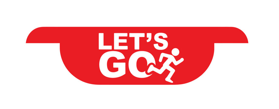 Red sign with white text and a running figure encouraging movement