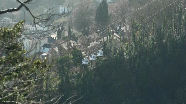 Cable cars at Heights of Abraham above Matlock in scenic Peak District UK