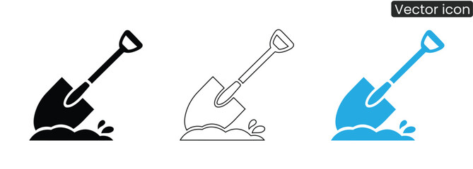 Shovel digging into soil on white background vector icon set © graphicsart.one