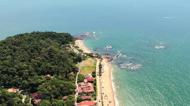 Aerial view of Praia da Bacia da Vov&oacute; and Praia da Saudade coastline in Penha, Brazil.