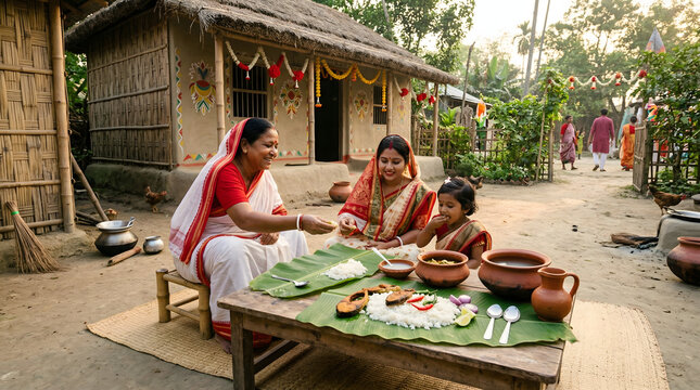 Bengali Family Eating Panta Bhat Pohela Boishakh