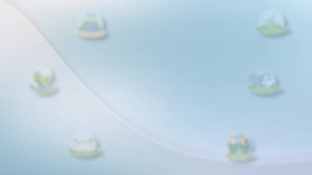 Green energy motion background featuring eco icons moving to corners to reveal a central blur area for 7 seconds of text overlays