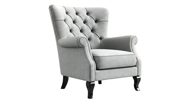 Tufted Wingback Armchair in Gray Fabric with Black Legs