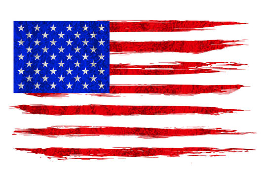 USA flag painted on old paper. Grunge USA flag. American flag painted on transparent background. Watercolor flag of America. USA flag. Distressed USA flags. Clip art. Only commercial use	