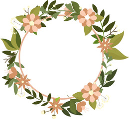 Fototapeta premium Vintage Peach Floral Wreath and Round Flower Frame Vector Illustration