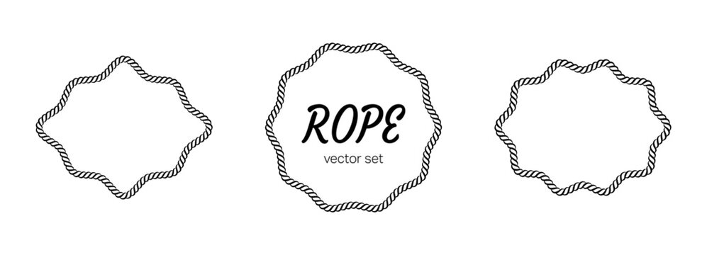 Boarder knot set with rectangle oval frame ribbon western knit. Rope arch and decorative shape continuous line icon within. Rectangular border and square outline for logo.