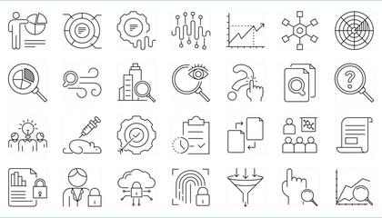 Fototapeta premium Investigation related editable stroke line icons set.