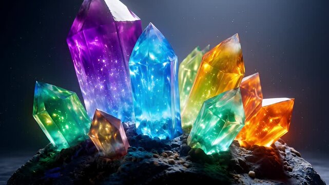 Vibrant crystal cluster displayed against a dark background