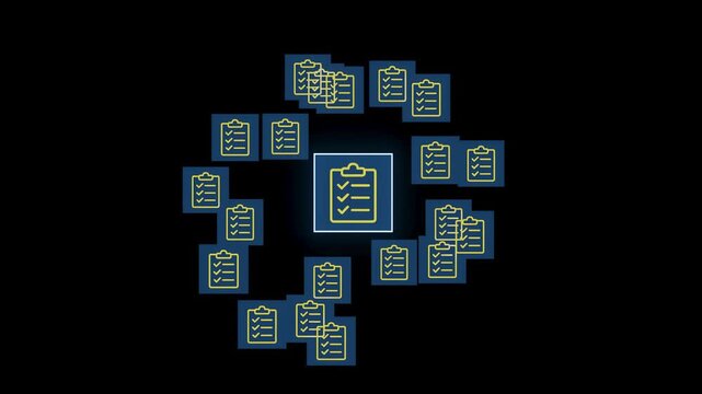 Multiple checklists arranged around a central checklist with a blue backdrop.