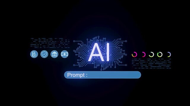 Circuit design with AI elements and prompt input displayed in digital format on a black background.