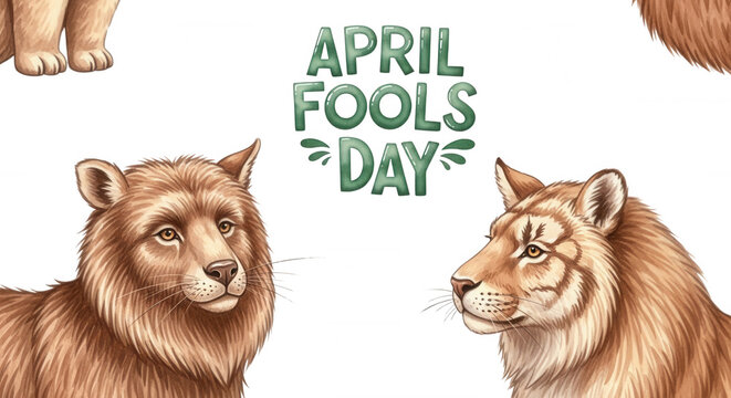 Brown Feline png Furry Animal cutout Wild Creature png Playful Character cutout Humorous Text png April Fools lettering cutout Digital Illustration png isolated transparent background image