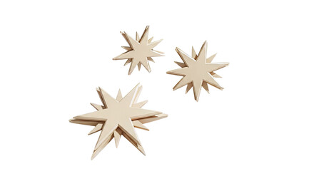 Obraz premium Three beige starbursts on a white background