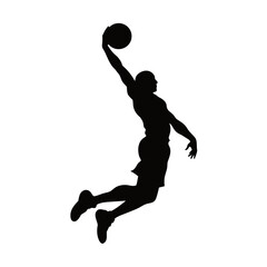 Obraz premium Basketball player silhouette, athletic sports icon, dunking player, black athletic figure