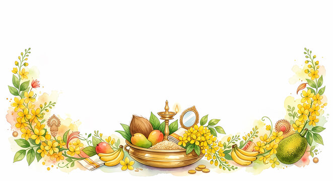 Happy Vishu festive logo type design wish card background.