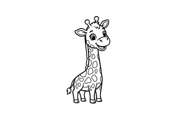 Cute cartoon giraffe coloring page vector in black and white with smiling animal character isolated on white background © MD TAJUDDIN