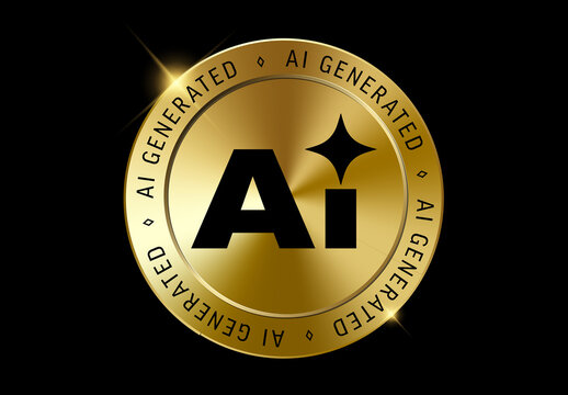 Gold AI Generated Badge Icon on Black Background