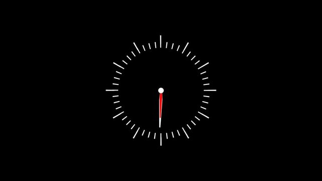Analog clock animation on transparent background . Clock icon flat style. Twenty four hours clock hand spinning animation. Analog clock spinning animation with alpha channel in 4k.