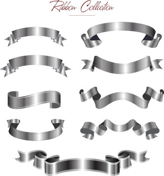 Silver ribbons. Ribbon set banners vector collection. Illustration flag ribbon banner, colourful realistic label, silver ribbon collection set decorative banner scroll vector design pack.