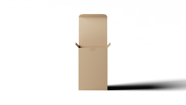 An empty brown open cardboard box isolated on a white background for shipping and storage delivery packaging, featuring a 3d vector illustration of a paper carton transport container