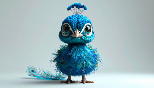 Cartoon peacock bird with blue feathers