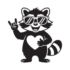 Naklejka premium Black silhouette cartoon raccoon character standing upright